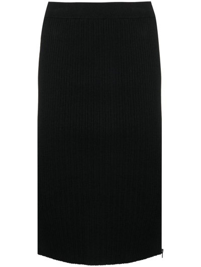 Tom Ford Ribbed Silk-blend Pencil Skirt In Black