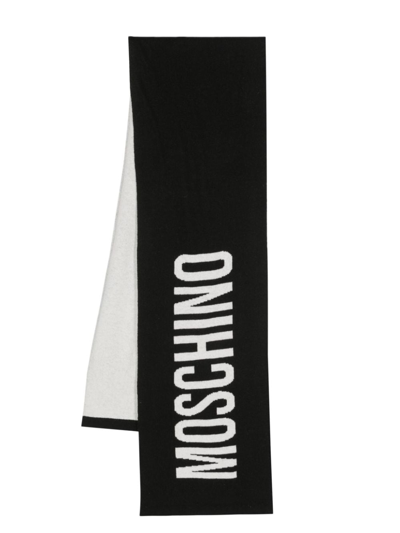 Moschino Two-tone Intarsia-knit Scarf In Black