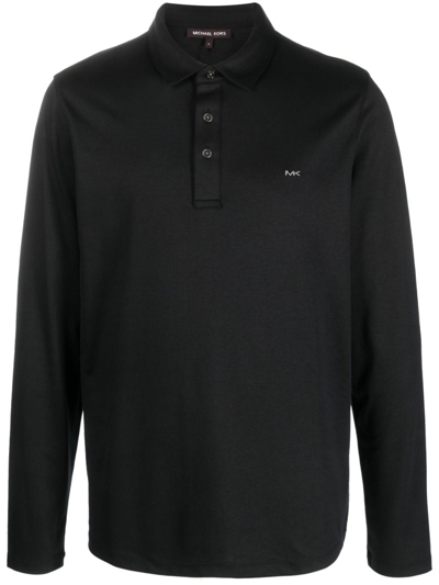 Michael Kors Long-sleeve Cotton Polo Shirt In Black