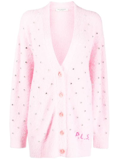 Philosophy Di Lorenzo Serafini Embellished Knitted Cardigan In Pink
