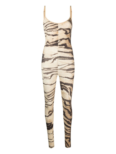 Baserange Tiger-print Sleeveless Jumpsuit In Neutrals