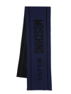 Moschino Intarsia-logo Wool Scarf In Blue