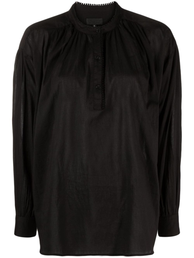 Nili Lotan Long-sleeve Cotton Blouse In Black