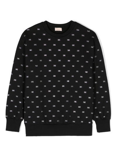 Elisabetta Franchi La Mia Bambina Kids' Rhinestone-embellished Cotton Sweatshirt In Black