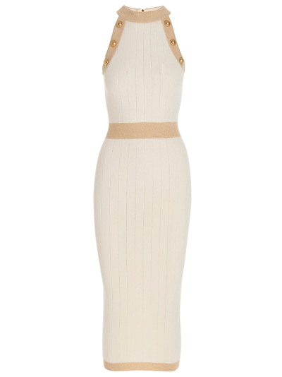 Balmain Sleeveless Golden Edge Dress In White