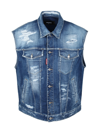 Dsquared2 Sleeveless Denim Jacket With Distressed Details In Blue
