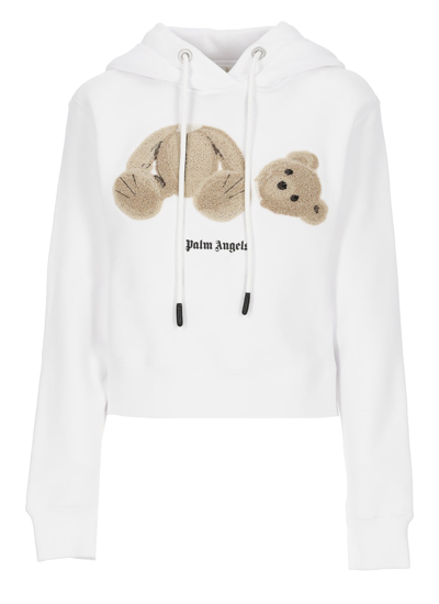 Palm Angels Headless Bear Cotton Hoodie In White