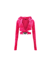 Versace 'medusa Biggie' Fuchsia Crop Hoodie Top With Criss-cross Belt In Crushed Velvet Woman In Pink