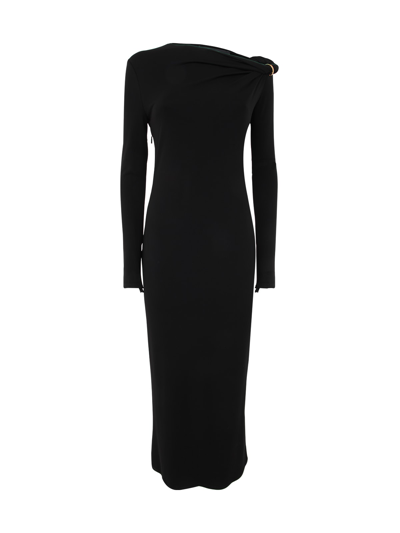 Versace Viscose Sable Long Dress Long Sleeves In Black