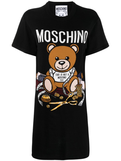 Moschino Teddy Bear-print Cotton T-shirt Dress In Black