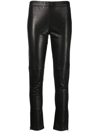 P.a.r.o.s.h Zip-ankles Leather Trousers In Schwarz