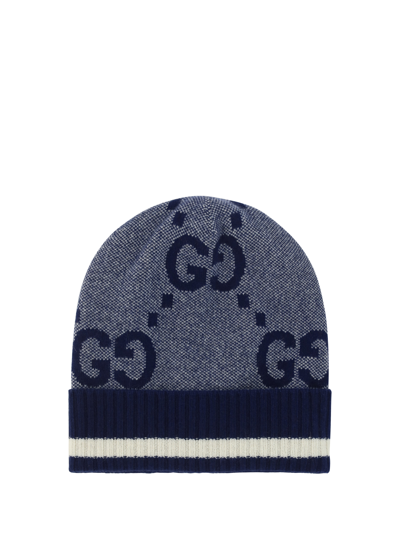 Gucci Canvy Cashmere Knit Beanie Hat In Navy/ivory
