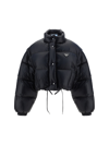 Prada Convertible Cropped Velvet Down Jacket In Nero