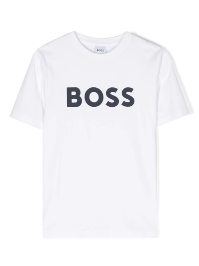 Hugo Boss Kids' T-shirt Bianca Con Logo Blu In White