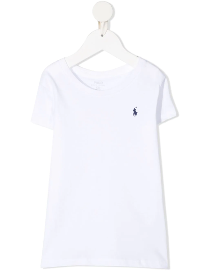 Ralph Lauren T-shirt Bianca Con Logo Blu In Bianco