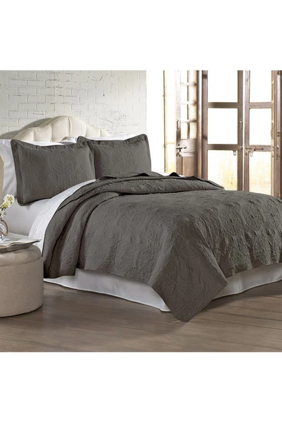 Modern Threads 3-piece Solid Embroidered Quilt Set In Charcoal