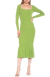 Alexia Admor Reese Long Sleeve Knit Midi Dress In Sage