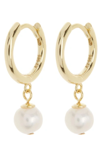Argento Vivo Sterling Silver Mini Freshwater Pearl Drop Huggie Hoop Earrings In Gold