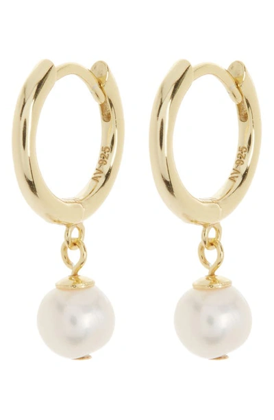 Argento Vivo Mini Freshwater Pearl Drop Huggie Hoop Earrings In Gold