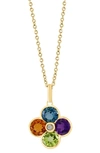 Effy 14k Yellow Gold Semiprecious Stone & Diamond Flower Pendant Necklace