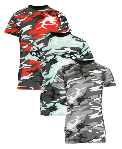 Galaxy By Harvic Men's Camo Printed Short Sleeve Crew Neck T-shirt, Pack Of 3 In Urban Camo-red Camo-mint Camo