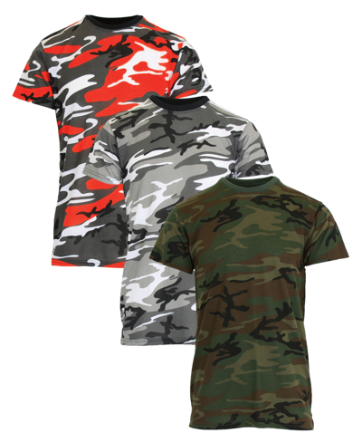 Galaxy By Harvic Men's Camo Printed Short Sleeve Crew Neck T-shirt, Pack Of 3 In Woodland Camo-red Camo-urban Camo