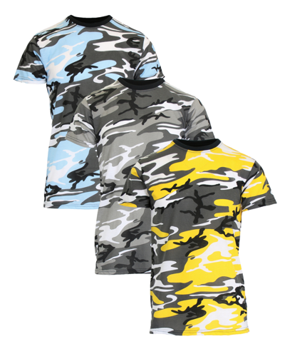 Galaxy By Harvic Men's Camo Printed Short Sleeve Crew Neck T-shirt, Pack Of 3 In Light Blue Camo-urban Camo-yellow Camo