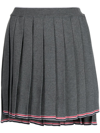 Thom Browne Rwb-trimmed Pleated Miniskirt In Grey
