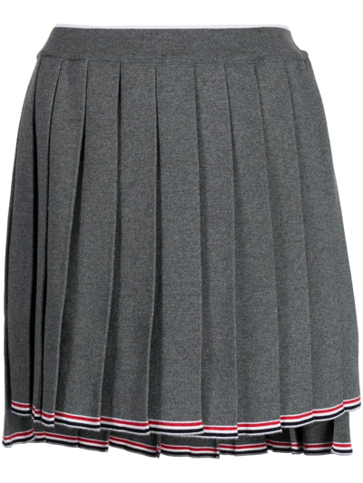 Thom Browne Rwb-trimmed Pleated Miniskirt In Grey