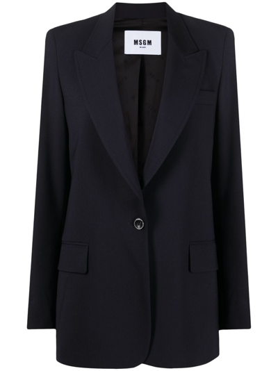 Msgm Single-breasted Wool-blend Blazer In Blue