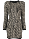 Balmain Monogram Wool-blend Knit Minidress In Neutrals