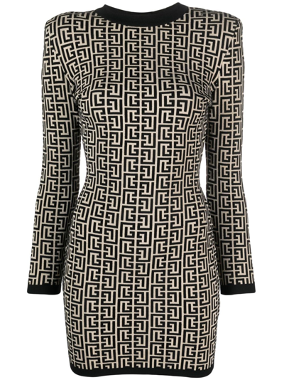 BALMAIN MONOGRAM-PRINT WOOL-BLEND DRESS