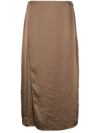 Theory Overlap Tech Satin Midi Slip Skirt In Brown