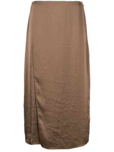 Theory Overlap Tech Satin Midi Slip Skirt In Pecan