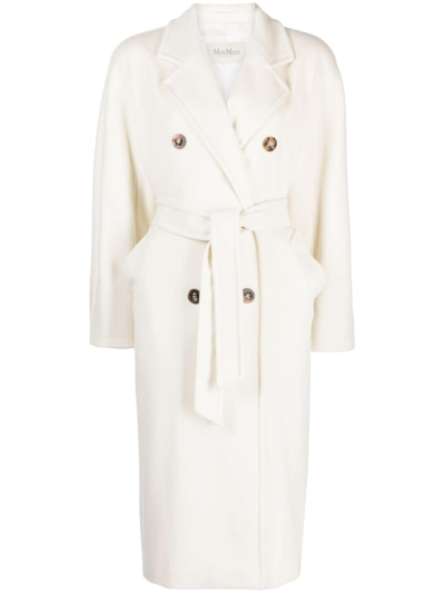 Max Mara Double-breasted Notched Coat In White
