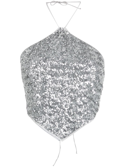 Oseree Paillettes Necklace Sequin Top In Silver