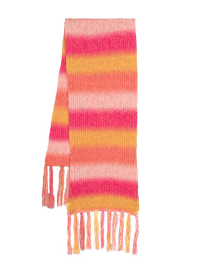 Msgm Stripe-pattern Knitted Scarf In Pink