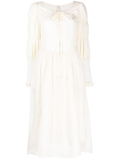 Renli Su Prudence Ruched-sleeved Midi Dress In White