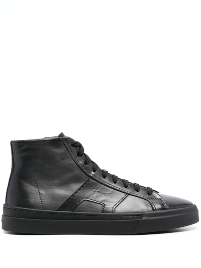 SANTONI GONG HIGH-TOP LEATHER SNEAKERS