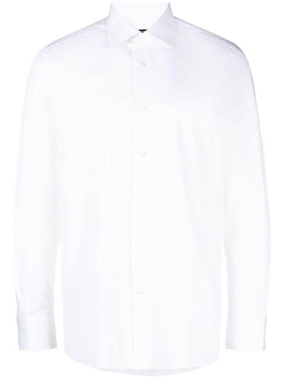 Zegna Long-sleeve Cotton Shirt In Weiss