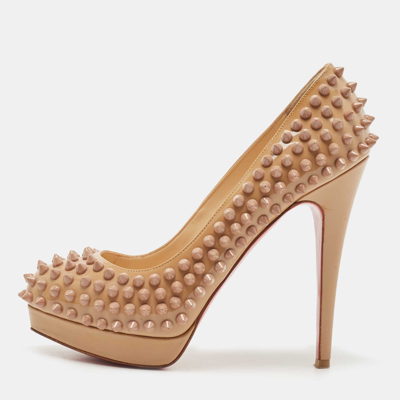 Pre-owned Christian Louboutin Beige Patent Leather Alti Spiked Platform Pumps Size 36