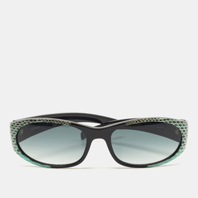 Pre-owned Versace Black/green Watersnake Leather Rectangular Gradient Sunglasses