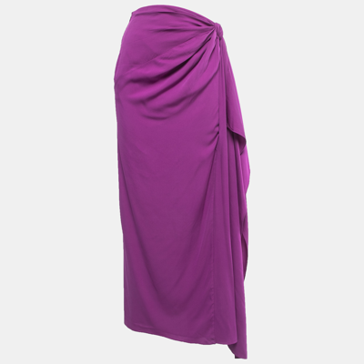Pre-owned Diane Von Furstenberg Purple Silk Draped Midi Skirt S