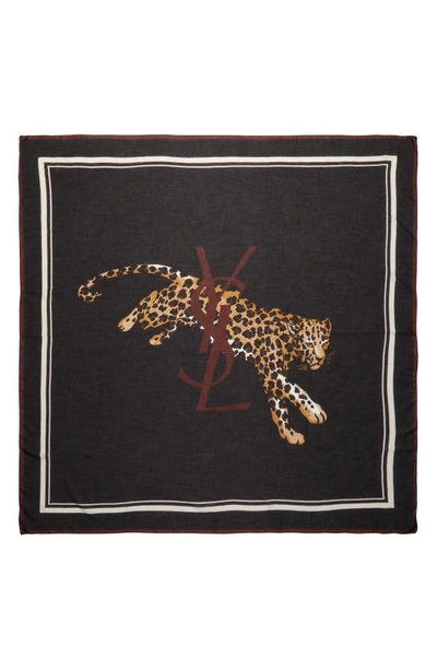 Saint Laurent Leopard Cashmere-blend Square Scarf In Black