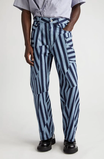 Kenzo Men's Dazzle Stripe Monkey Fit Cargo Jeans In Rinse Blue Denim