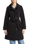 London Fog Women's Hooded Double-breasted Trench Coat In Black