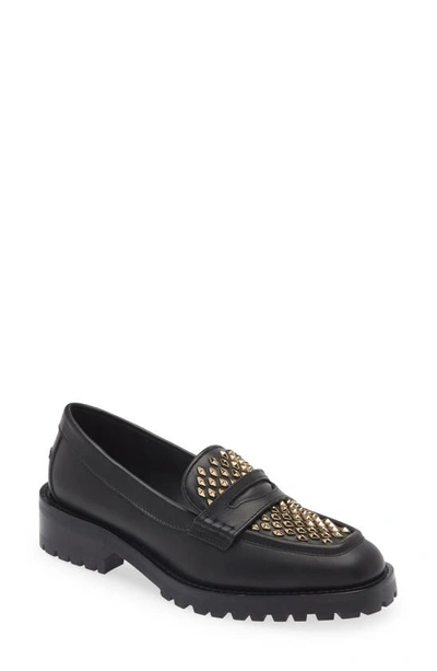 Jimmy Choo Deanna Leather Studded Penny Loafers In Gold