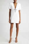 Area Crystal Bow V-neck T-shirt Dress In White
