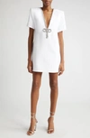 AREA CRYSTAL BOW V-NECK PONTE KNIT T-SHIRT MINIDRESS