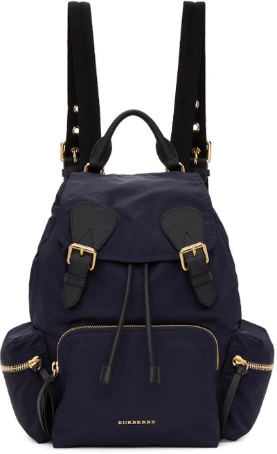 Burberry Leather And Fabric Rucksack Backpack In Ink Blue